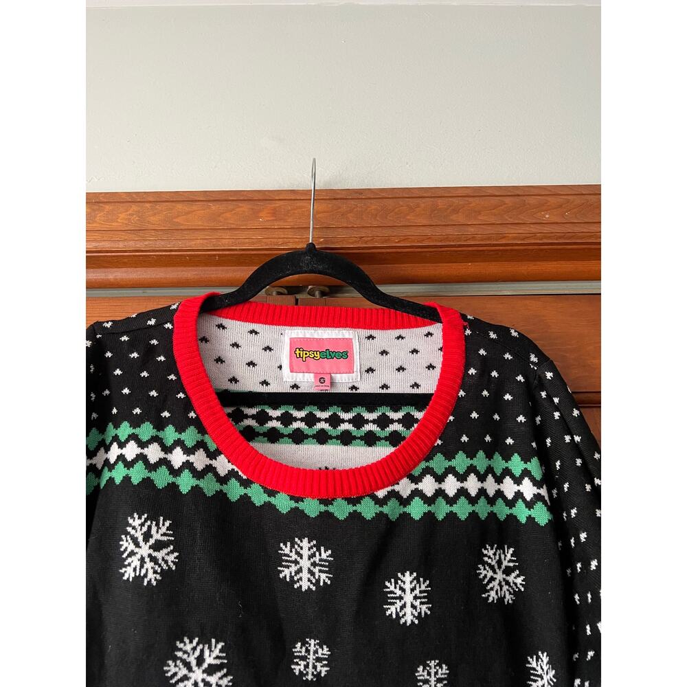 NWT Tipsy Elves Women's Beer Pong Ugly Christmas Sweater Black Red Size XL - Picture 3 of 9
